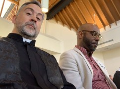 Scot and Adrian at Megan Mathieson's ordination, UUCF 2019